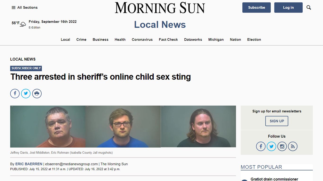 Three arrested in sheriff’s online child sex sting - The Morning Sun